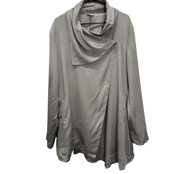 Garnet Hill Jackets & Blazers - Garnet Hill Asymmetrical Drape Collar Mid-Length Jacket Coat Size 18 Grey Tencel